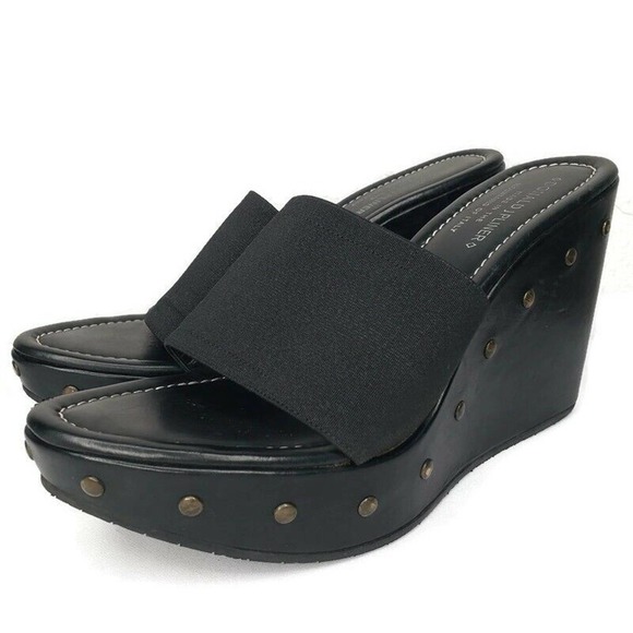 Donald J. Pliner Sandals Swan Black Studs Wedge Heels Platform Slides - Picture 2 of 15
